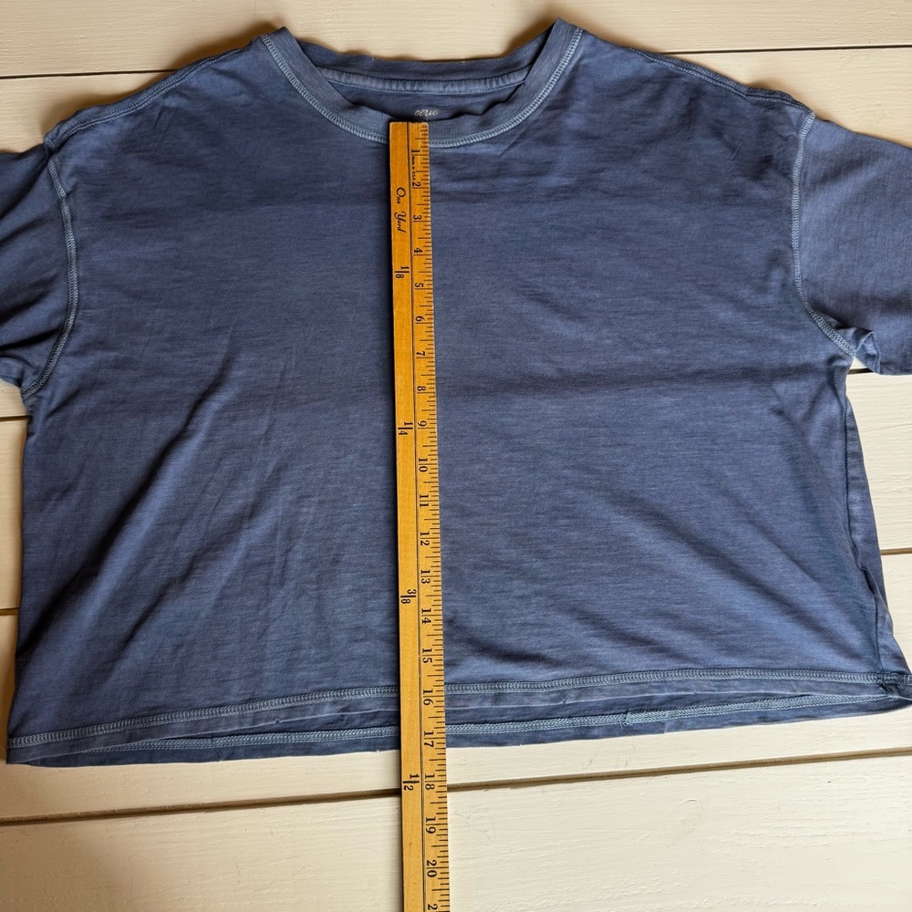 Aerie Boxy Blue Oversized Cropped Distressed Crewneck Tee - Picture 8 of 8